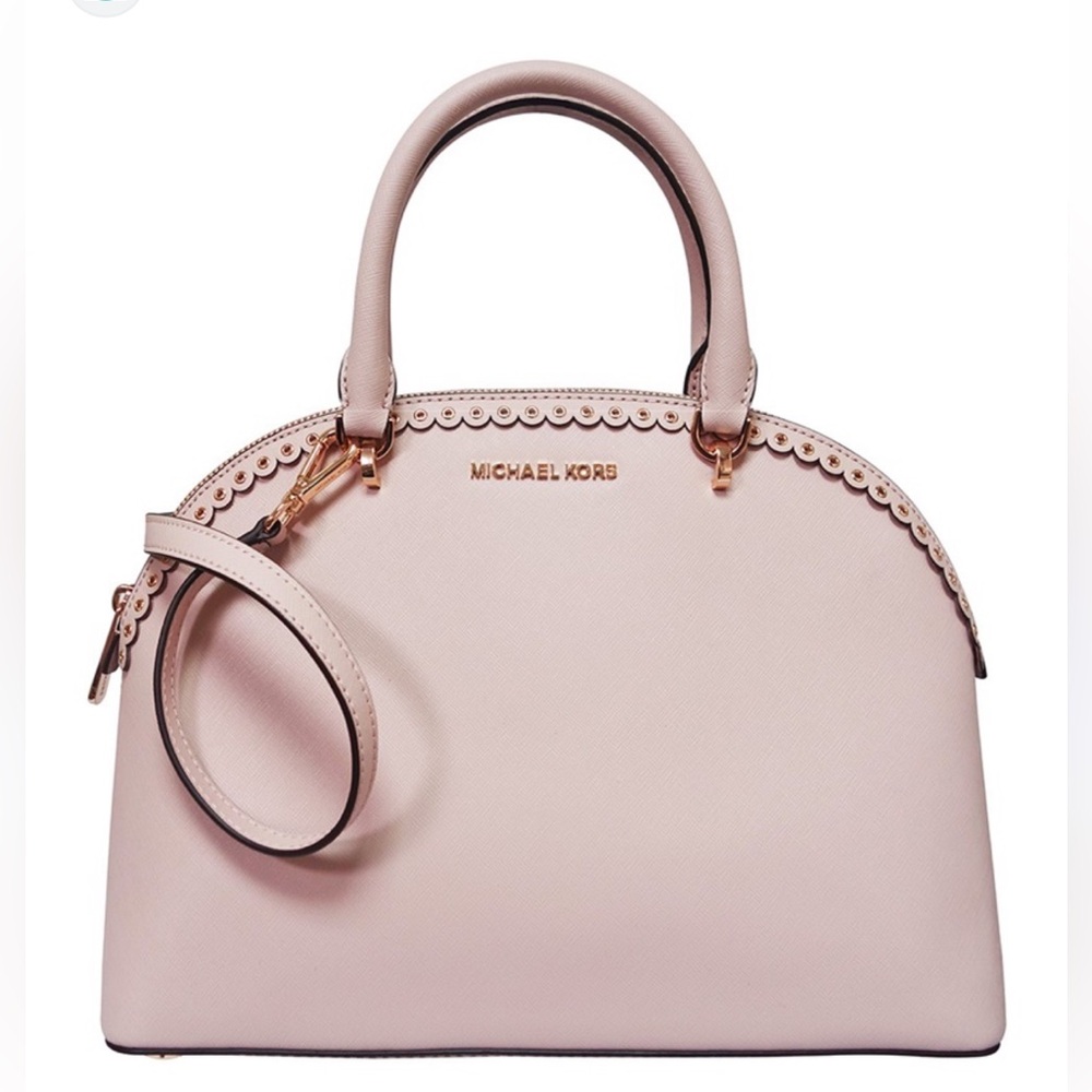 Michael Kors Pink Large Dome Emmy Satchel - Blossom Saffiano/Rose Gold Hardwa…